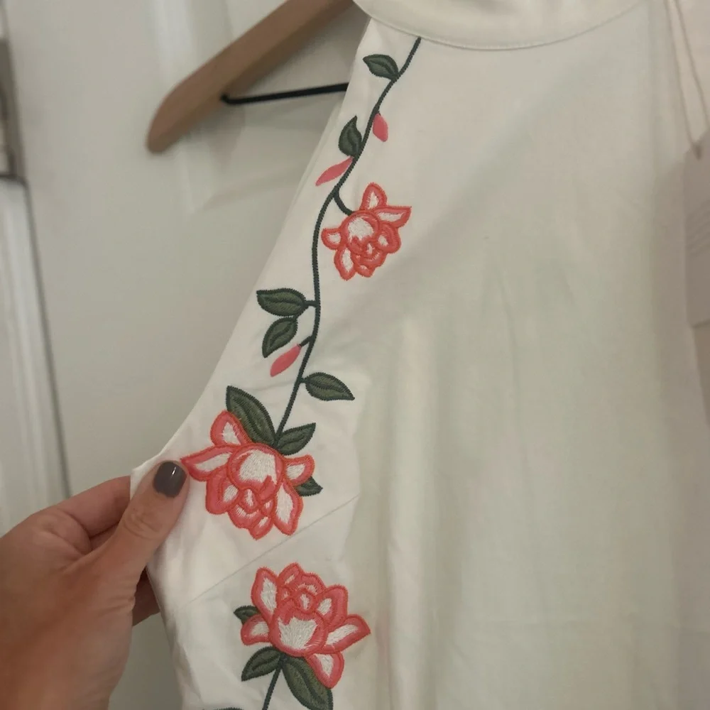 Altar'd State White/Cream Dress with Coral Floral Trim